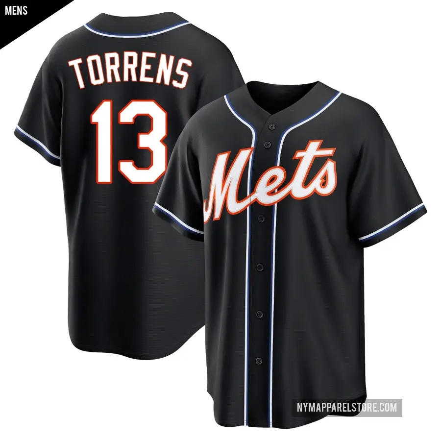 Men's New York Mets ＃13 Luis Torrens Replica Black Fashion Out Jersey