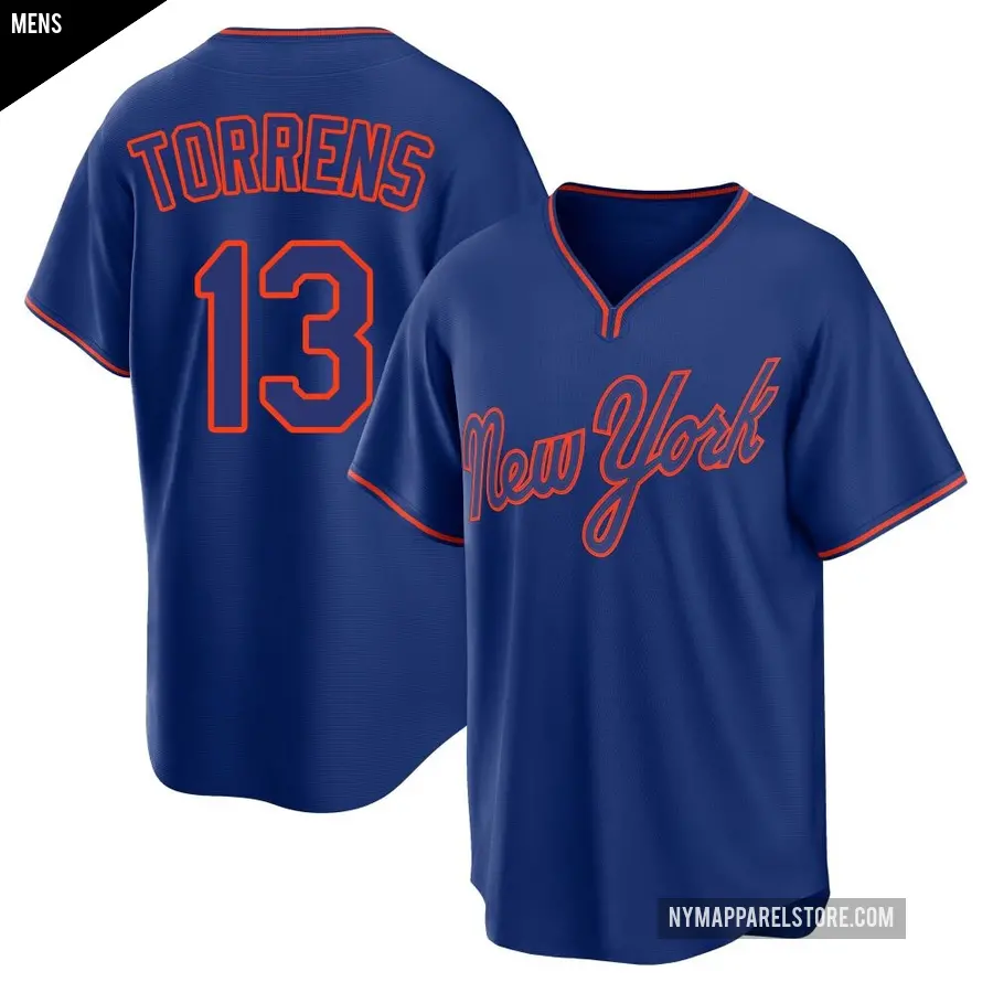 Men's New York Mets ＃13 Luis Torrens Replica Royal Alternate 2 Jersey