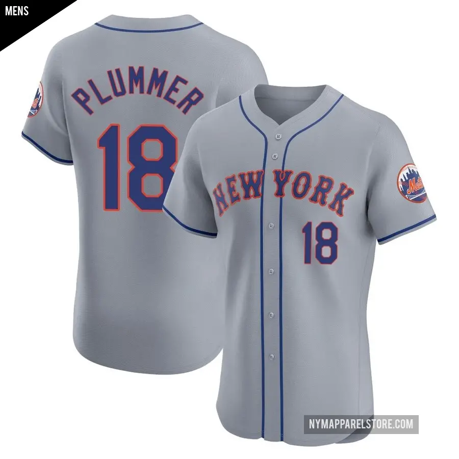 Men's New York Mets ＃18 Nick Plummer Elite Gray Road Jersey