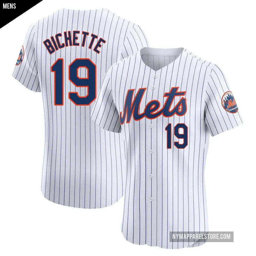 Men's New York Mets ＃19 Bo Bichette Elite White Home Jersey