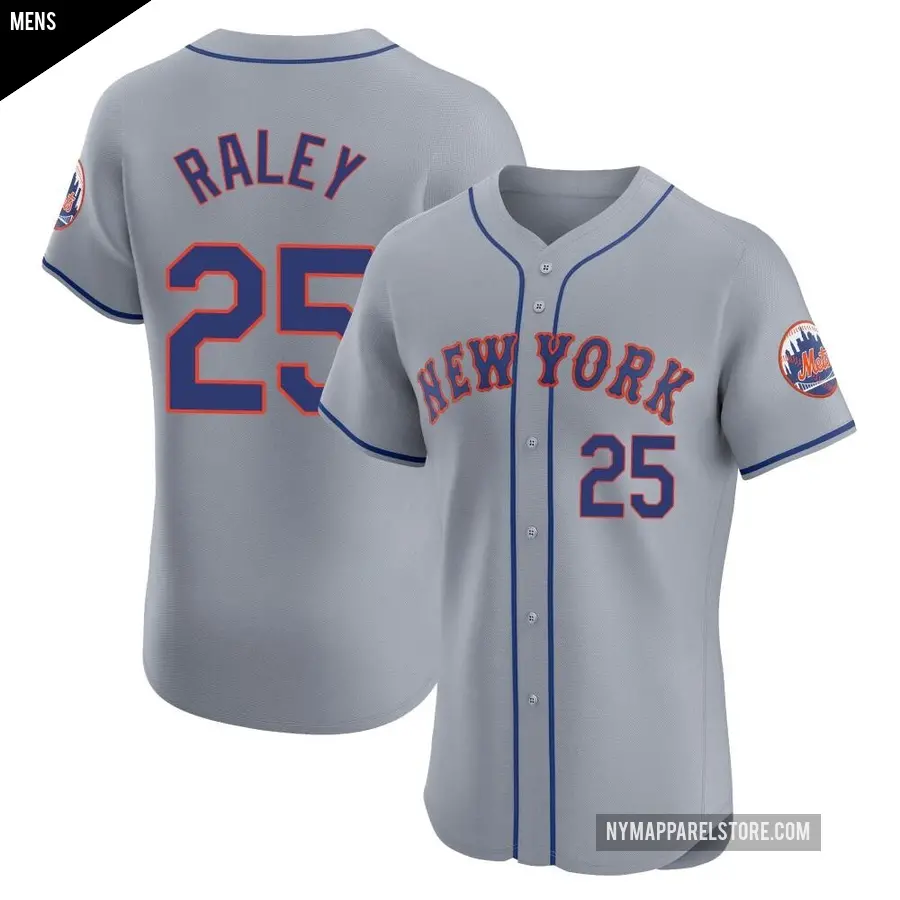Men's New York Mets ＃25 Brooks Raley Elite Gray Road Jersey
