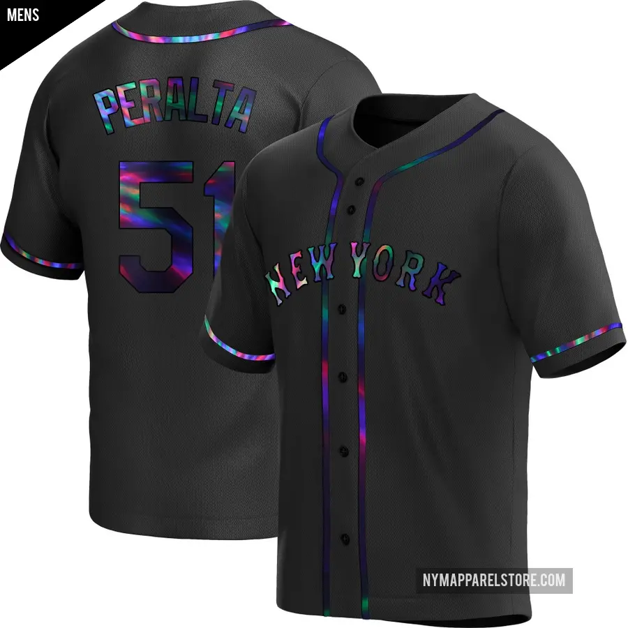 Men's New York Mets ＃51 Freddy Peralta Replica Black Holographic Alternate Jersey