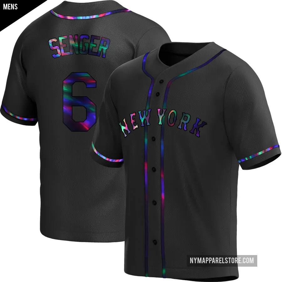 Men's New York Mets ＃6 Hayden Senger Replica Black Holographic Alternate Jersey