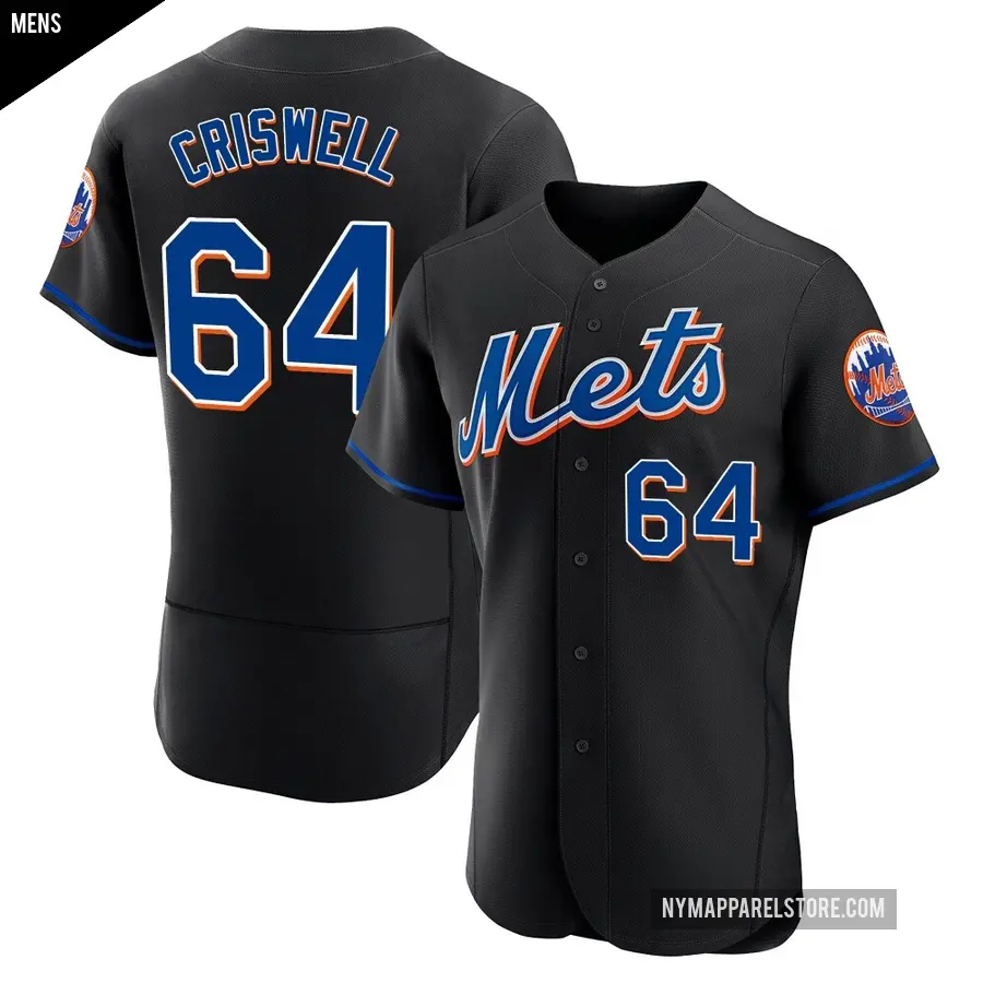 Men's New York Mets ＃64 Cooper Criswell Authentic Black 2022 Alternate Jersey