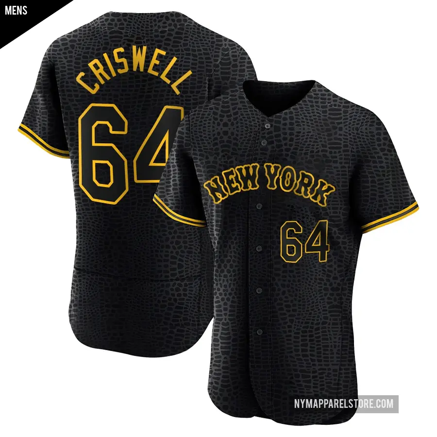 Men's New York Mets ＃64 Cooper Criswell Authentic Black Snake Skin City Jersey