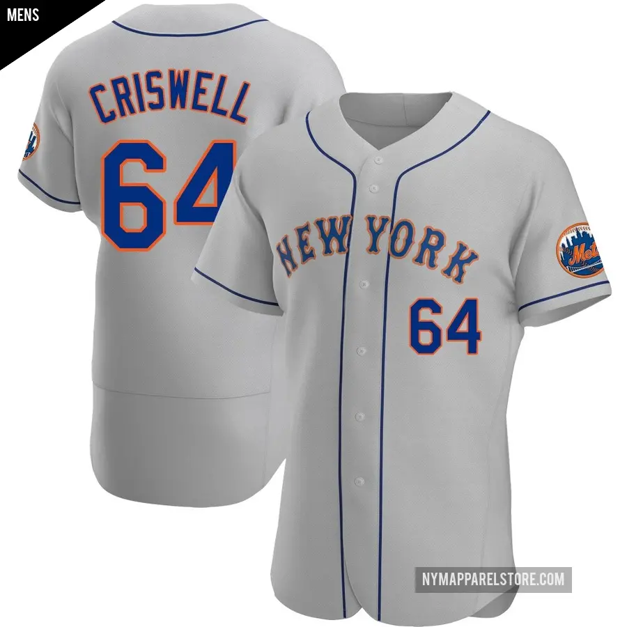 Men's New York Mets ＃64 Cooper Criswell Authentic Gray Road Jersey