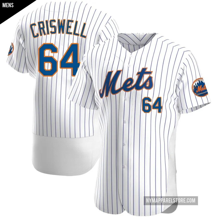 Men's New York Mets ＃64 Cooper Criswell Authentic White Home Jersey