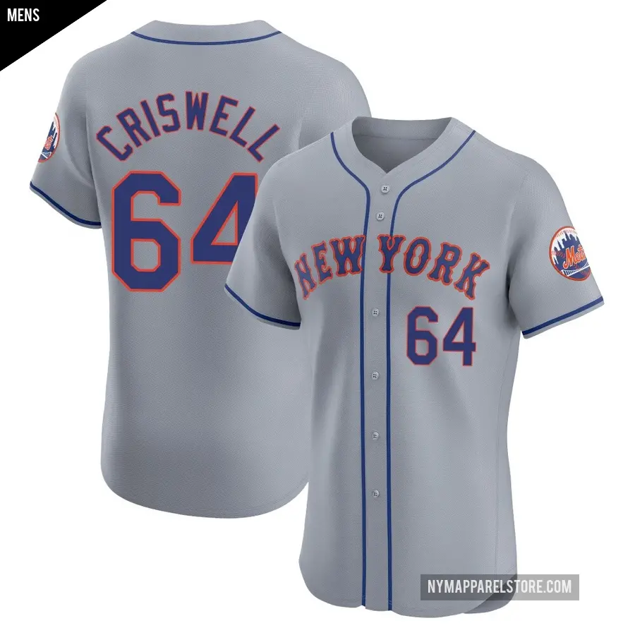 Men's New York Mets ＃64 Cooper Criswell Elite Gray Road Jersey