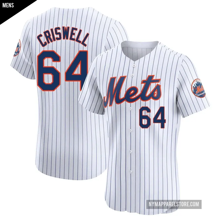 Men's New York Mets ＃64 Cooper Criswell Elite White Home Jersey