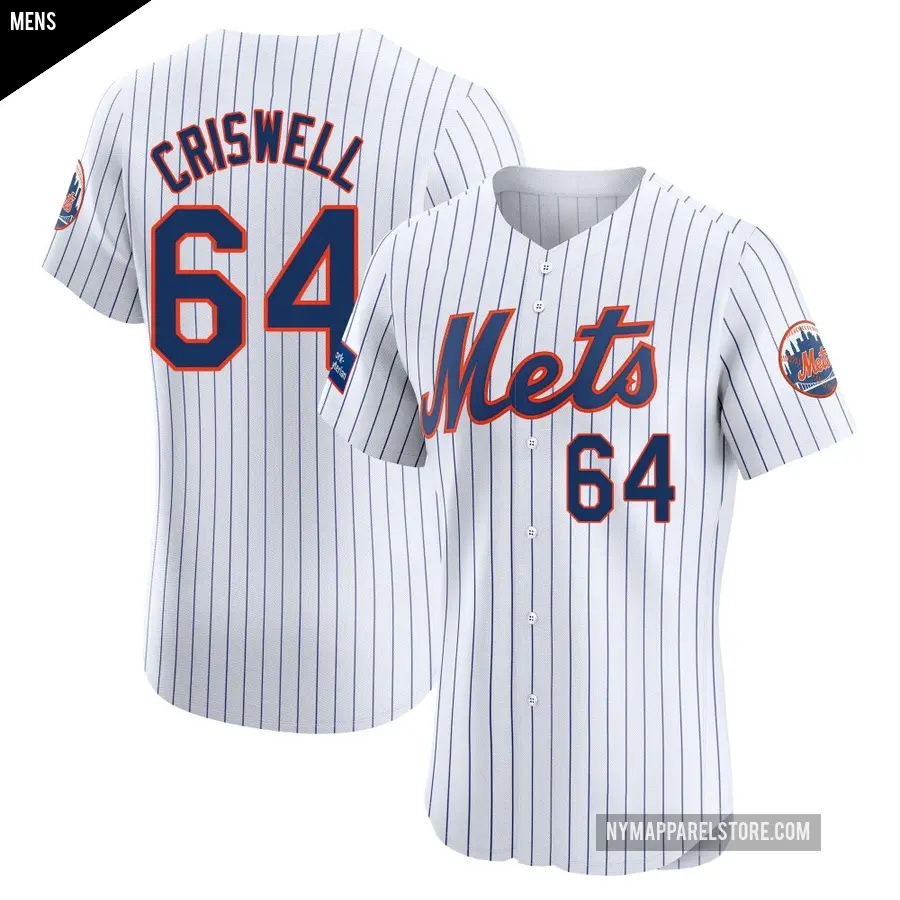 Men's New York Mets ＃64 Cooper Criswell Elite White Home Patch Jersey