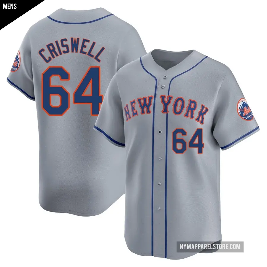 Men's New York Mets ＃64 Cooper Criswell Limited Gray Away Jersey