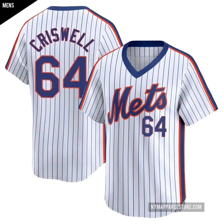 Men's New York Mets ＃64 Cooper Criswell Limited White Cooperstown Collection Jersey