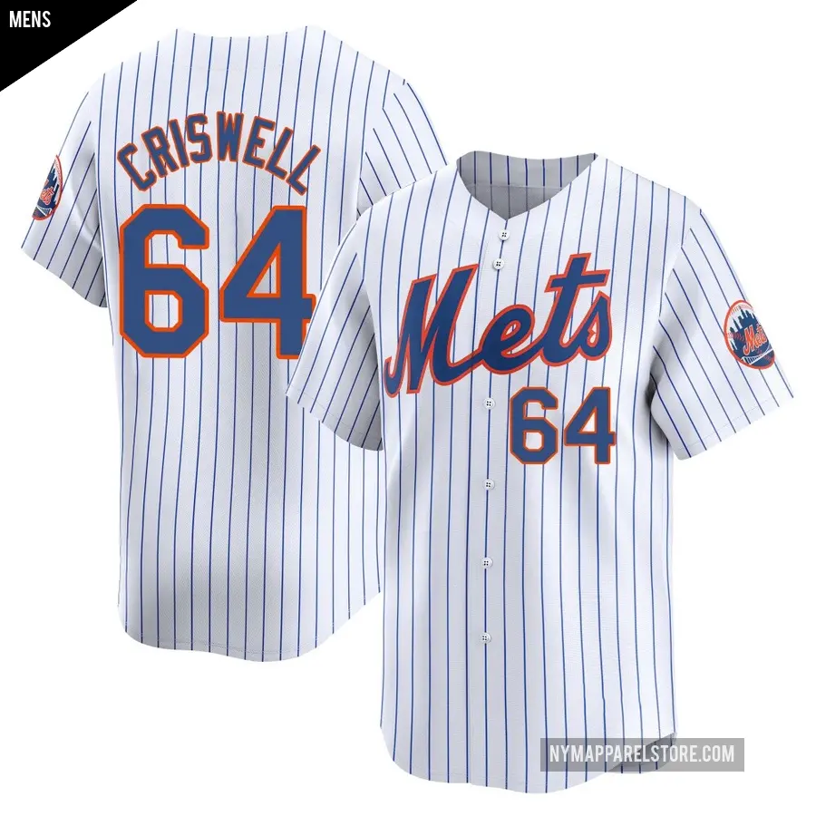 Men's New York Mets ＃64 Cooper Criswell Limited White Home Jersey