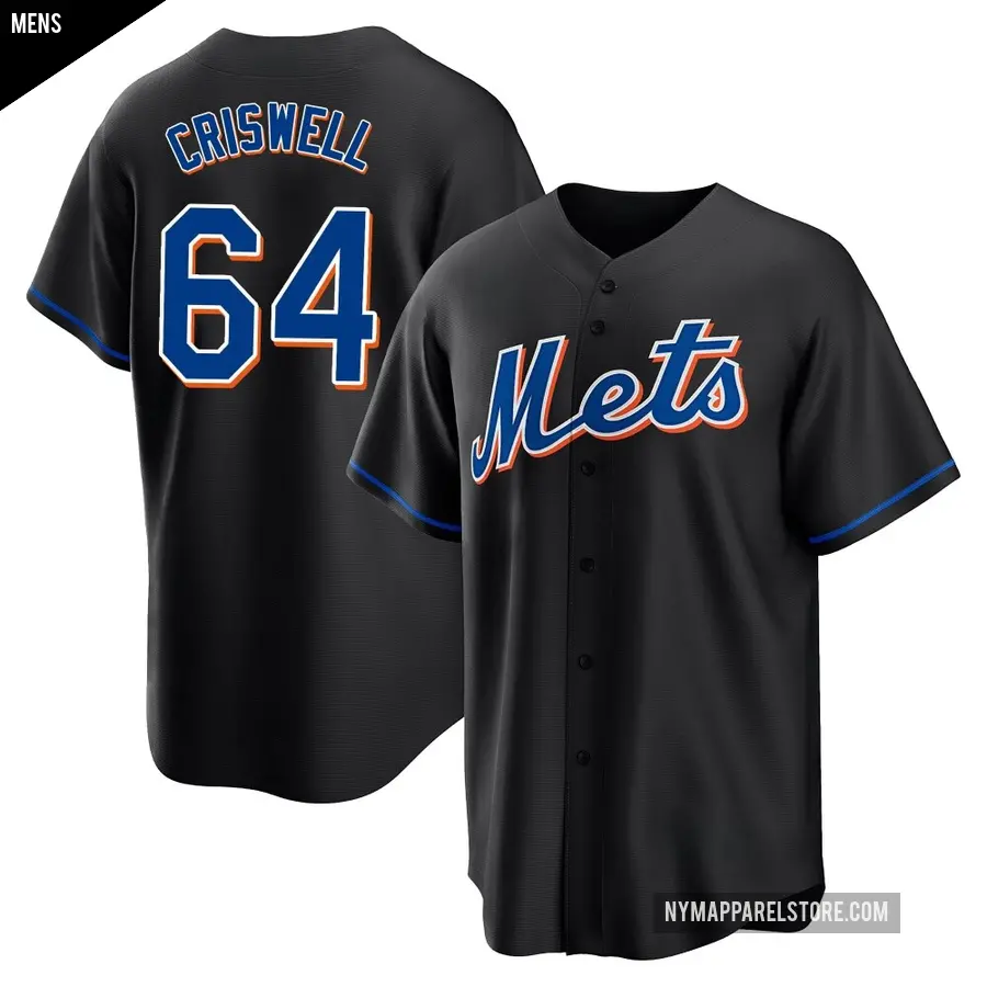 Men's New York Mets ＃64 Cooper Criswell Replica Black 2022 Alternate Jersey