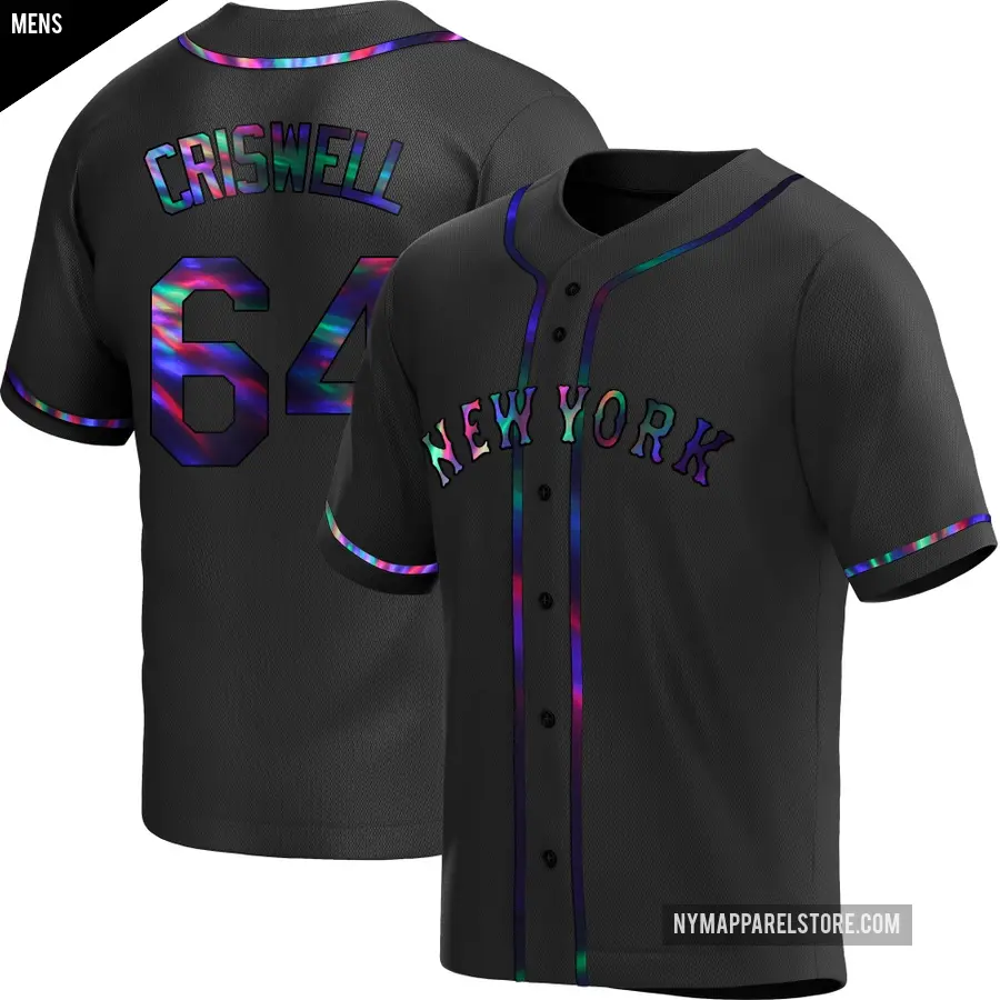 Men's New York Mets ＃64 Cooper Criswell Replica Black Holographic Alternate Jersey