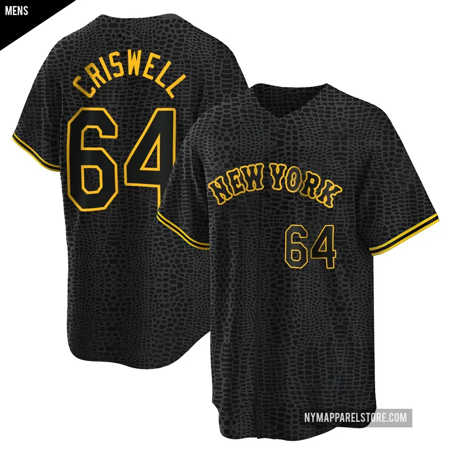 Men's New York Mets ＃64 Cooper Criswell Replica Black Snake Skin City Jersey