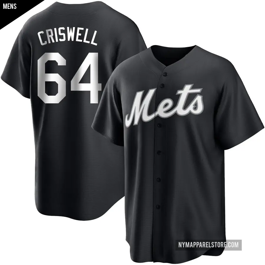 Men's New York Mets ＃64 Cooper Criswell Replica Black/White Jersey