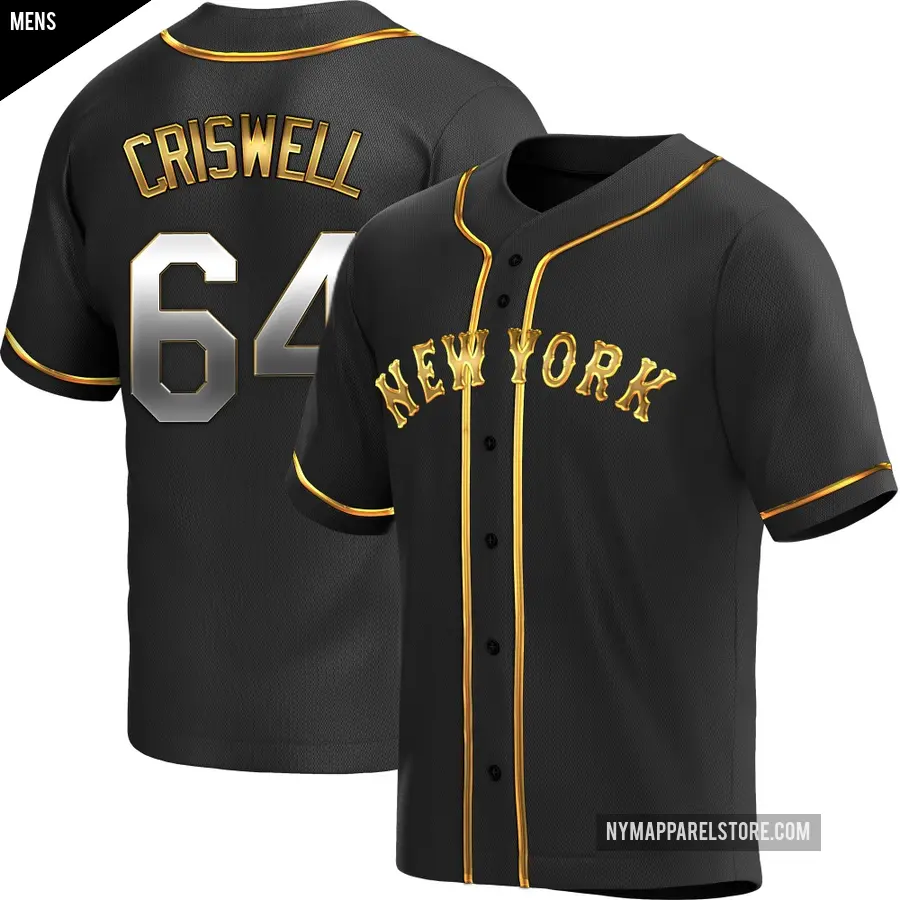 Men's New York Mets ＃64 Cooper Criswell Replica Gold Black en Alternate Jersey