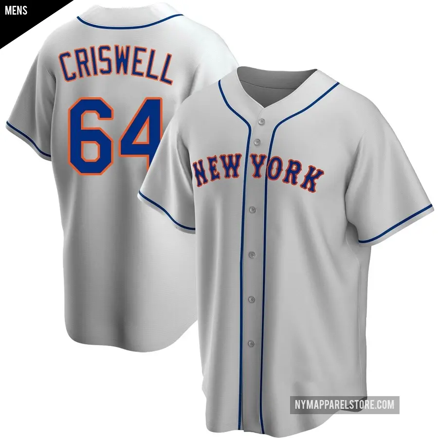 Men's New York Mets ＃64 Cooper Criswell Replica Gray Road Jersey