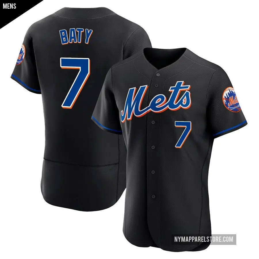 Men's New York Mets ＃7 Brett Baty Authentic Black 2022 Alternate Jersey