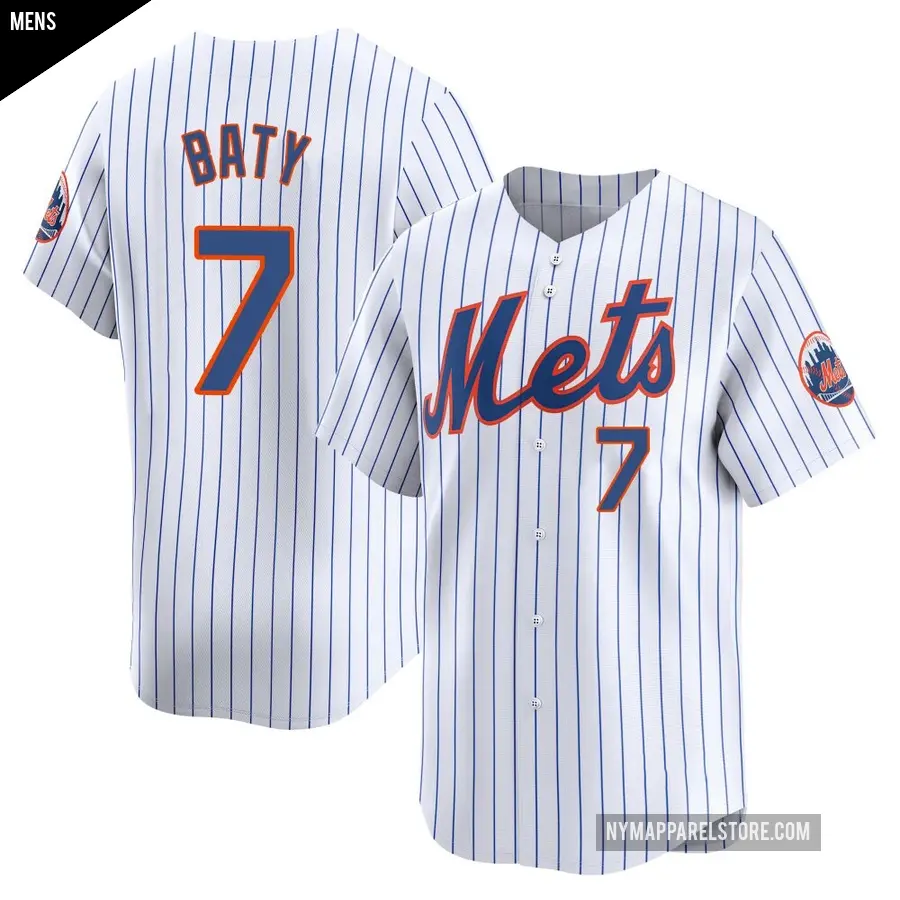 Men's New York Mets ＃7 Brett Baty Limited White Home Jersey