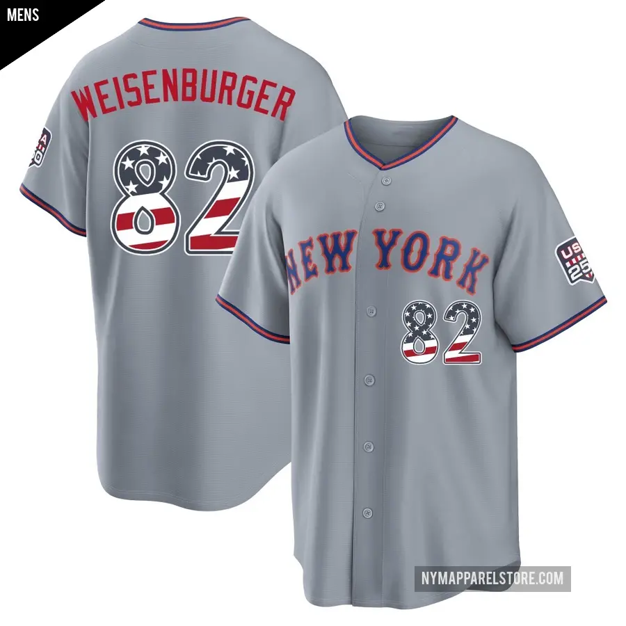 Men's New York Mets ＃82 Jack Weisenburger Limited Gray USA 250 Fourth Of July Road Stadium Jersey