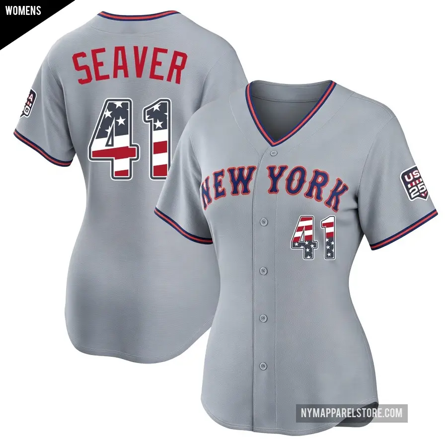Women's New York Mets ＃41 Tom Seaver Limited Gray USA 250 Fourth Of July Road Stadium Jersey