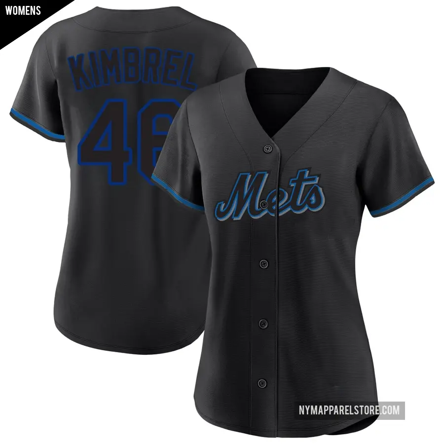 Women's New York Mets ＃46 Craig Kimbrel Replica Black Fashion Jersey