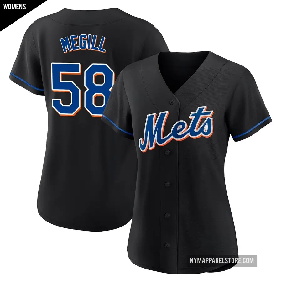 Women's New York Mets ＃58 Tylor Megill Replica Black 2022 Alternate Jersey