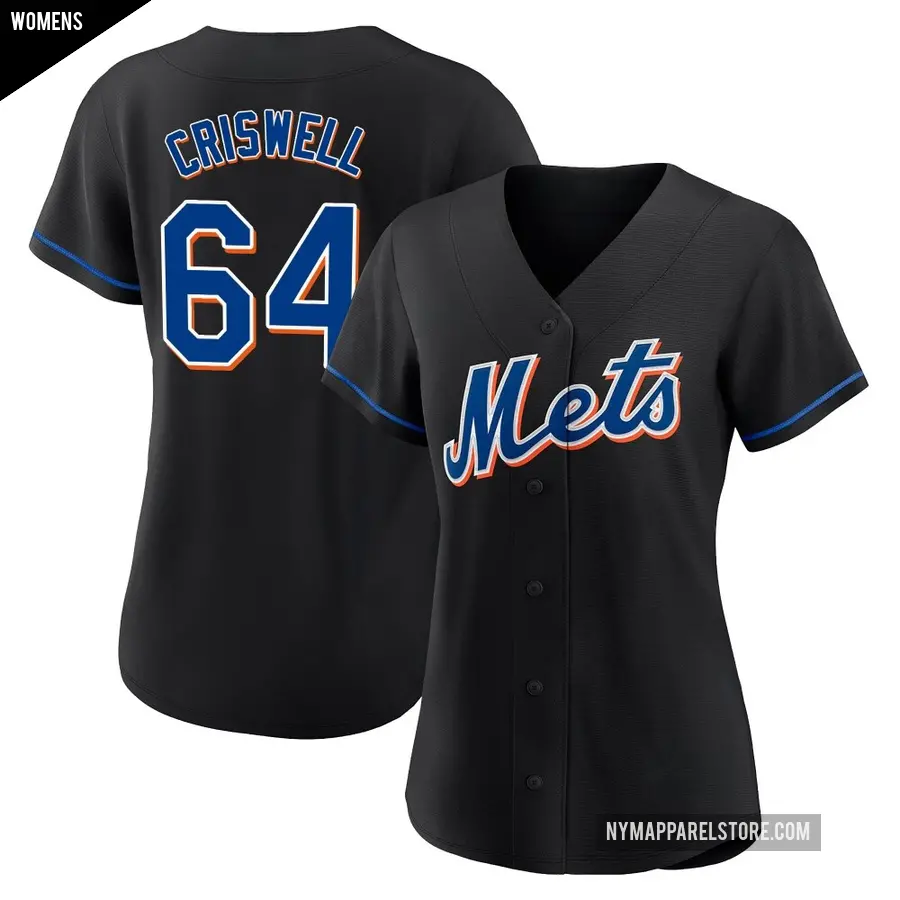 Women's New York Mets ＃64 Cooper Criswell Authentic Black 2022 Alternate Jersey