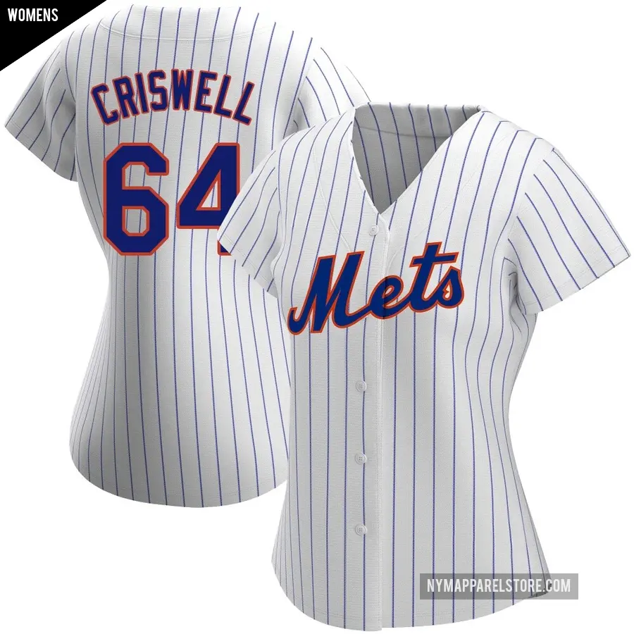 Women's New York Mets ＃64 Cooper Criswell Authentic White Home Jersey