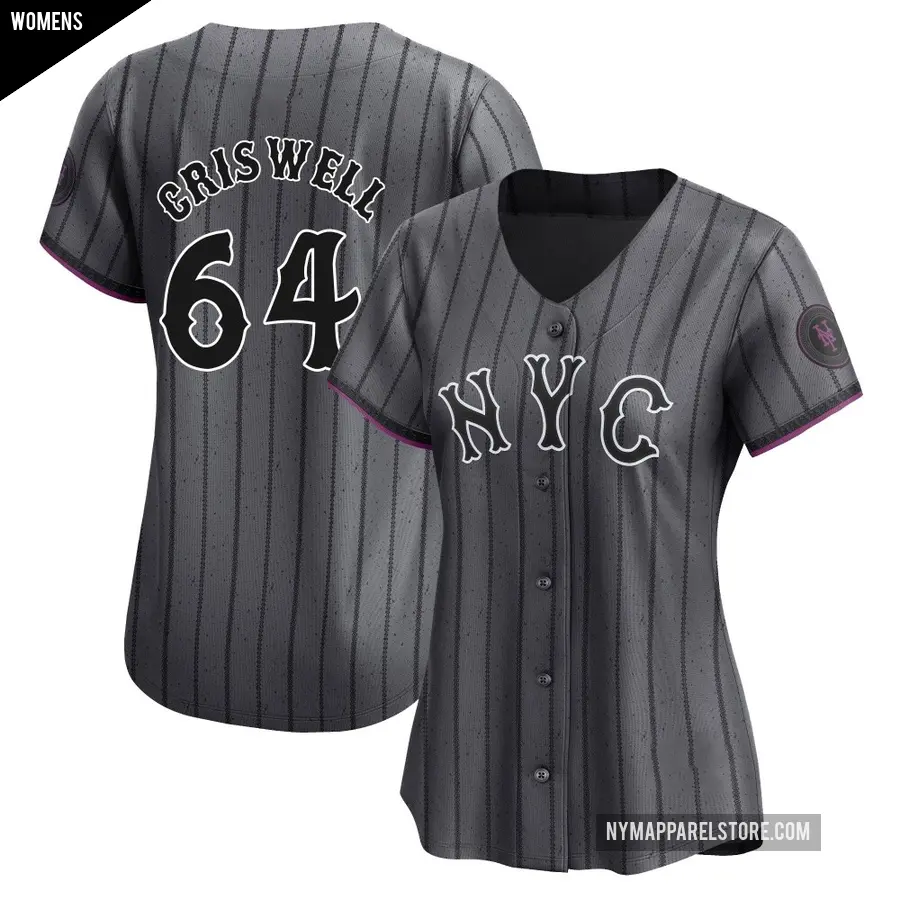 Women's New York Mets ＃64 Cooper Criswell Limited Graphite 2024 City Connect Jersey