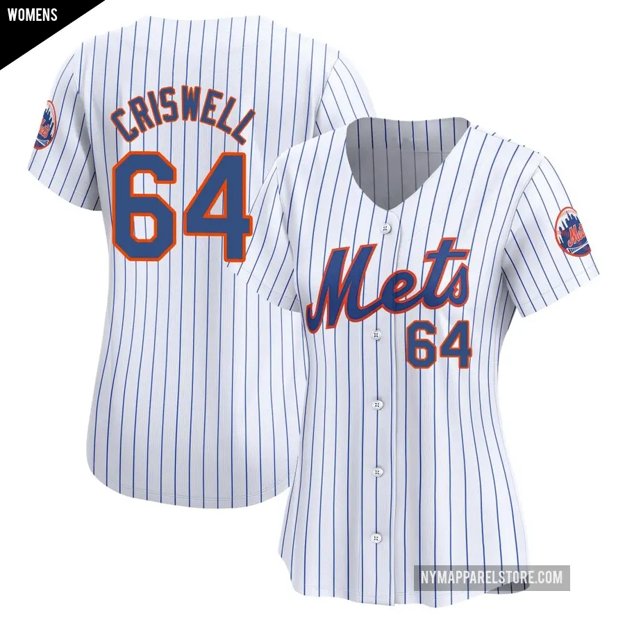 Women's New York Mets ＃64 Cooper Criswell Limited White Home Jersey