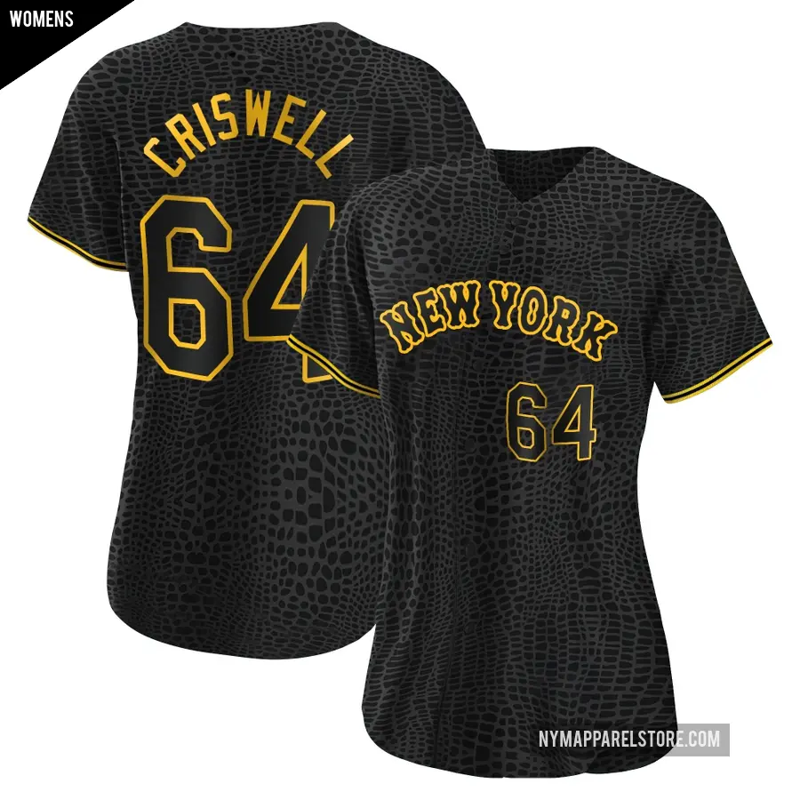 Women's New York Mets ＃64 Cooper Criswell Replica Black Snake Skin City Jersey