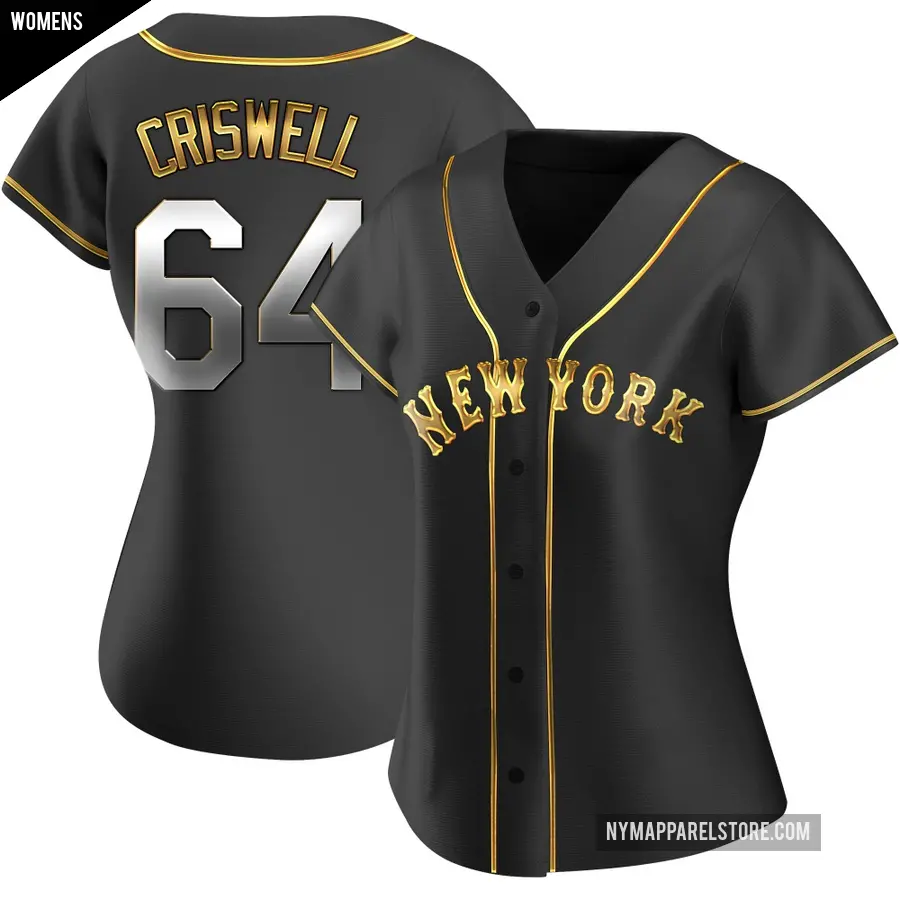 Women's New York Mets ＃64 Cooper Criswell Replica Gold Black en Alternate Jersey