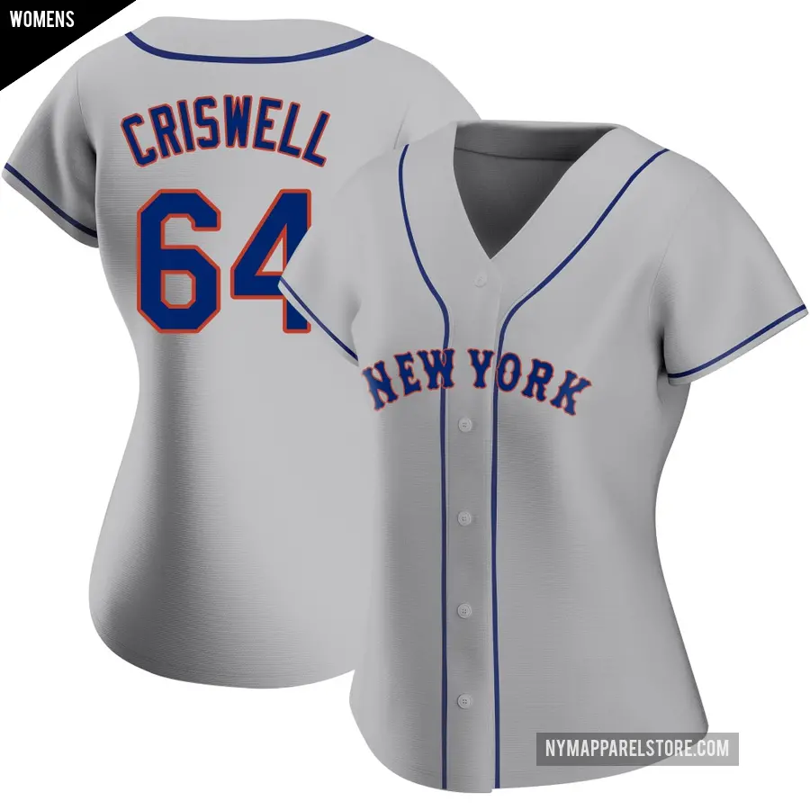 Women's New York Mets ＃64 Cooper Criswell Replica Gray Road Jersey