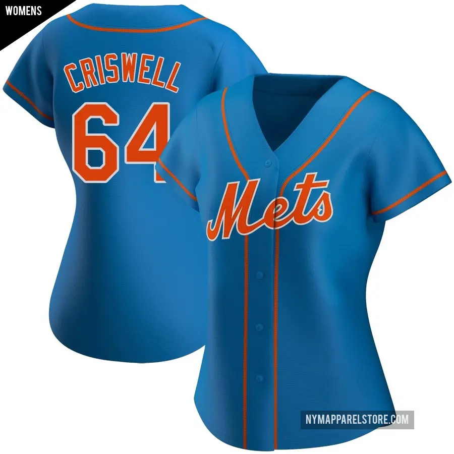 Women's New York Mets ＃64 Cooper Criswell Replica Royal Alternate Jersey