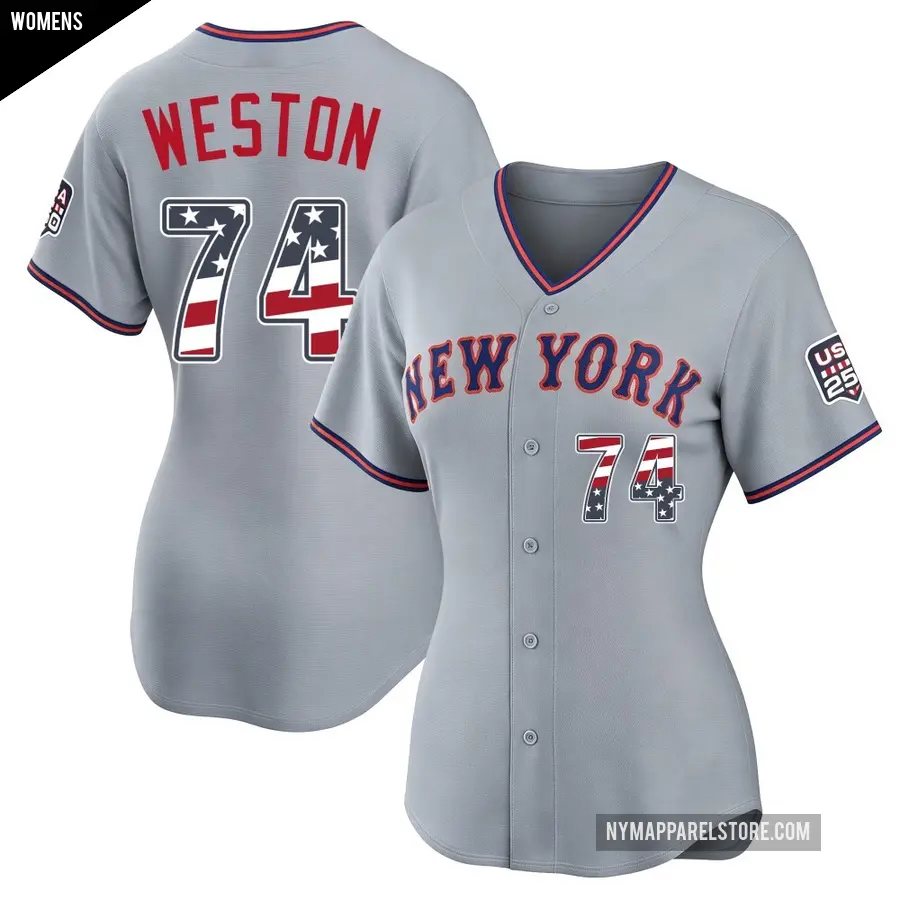 Women's New York Mets ＃74 Cameron Weston Limited Gray USA 250 Fourth Of July Road Stadium Jersey