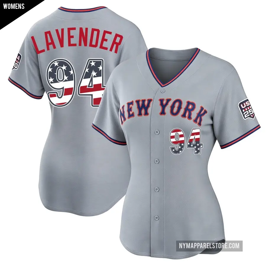 Women's New York Mets ＃94 Nate Lavender Limited Gray USA 250 Fourth Of July Road Stadium Jersey
