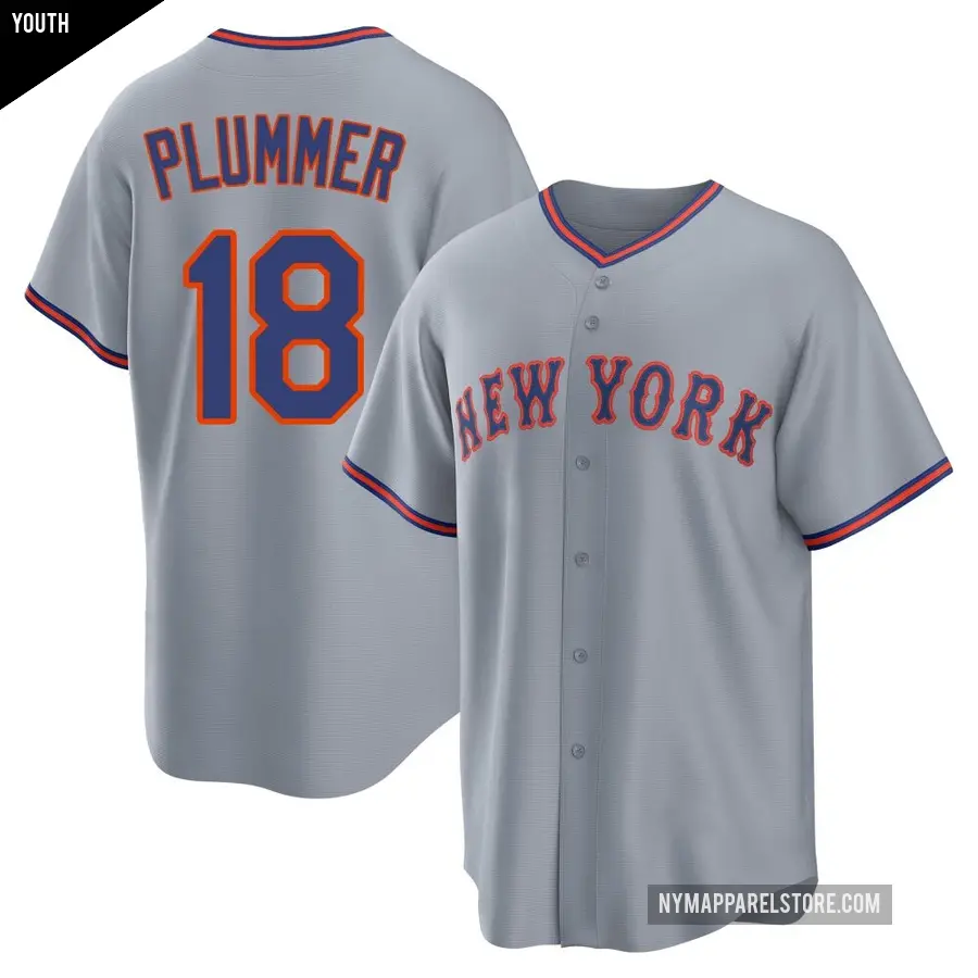Youth New York Mets ＃18 Nick Plummer Replica Gray Away 2.0 Jersey