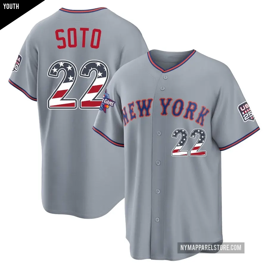 Youth New York Mets ＃22 Juan Soto Limited Gray 2026 All-Star Edition Stars & Stripes Road Stadium Jersey