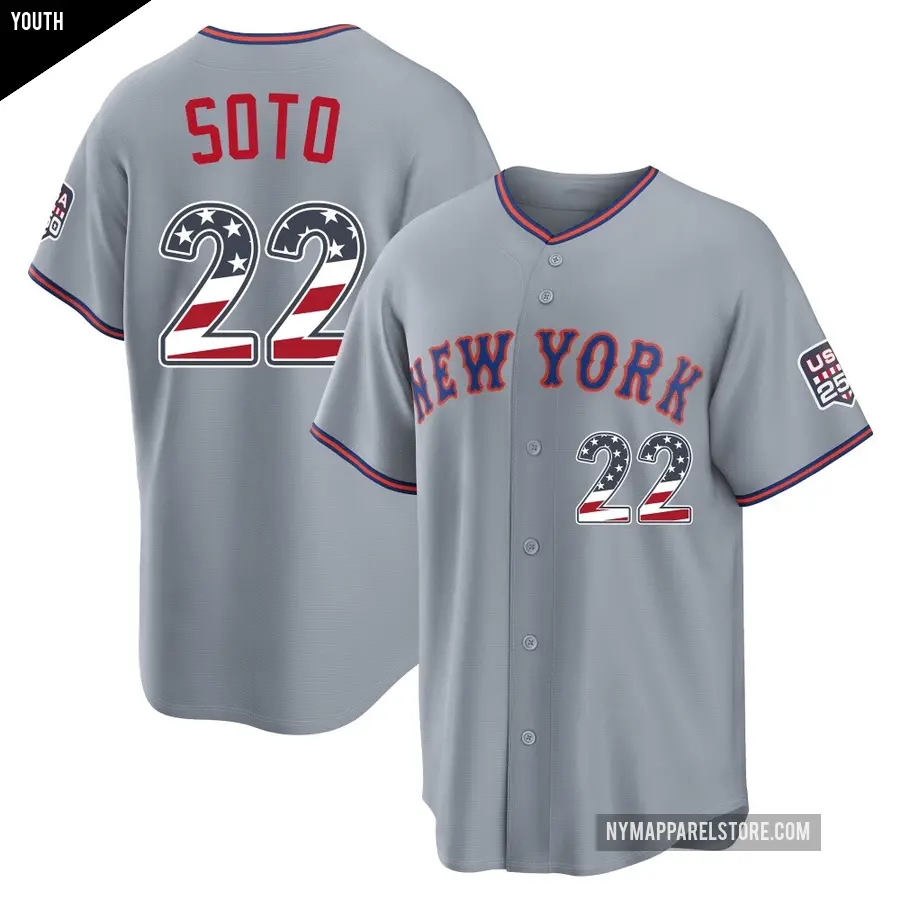Youth New York Mets ＃22 Juan Soto Limited Gray USA 250 Fourth Of July Road Stadium Jersey