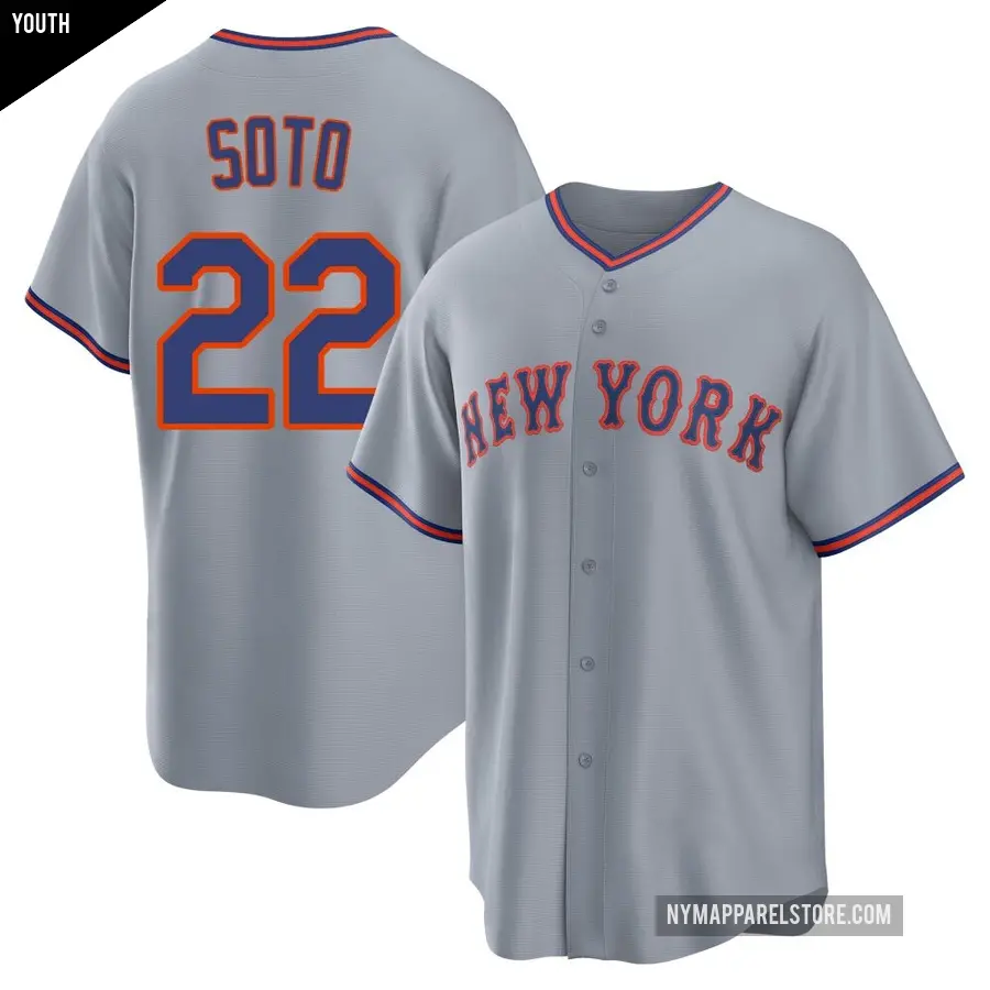 Youth New York Mets ＃22 Juan Soto Replica Gray Away 2.0 Jersey