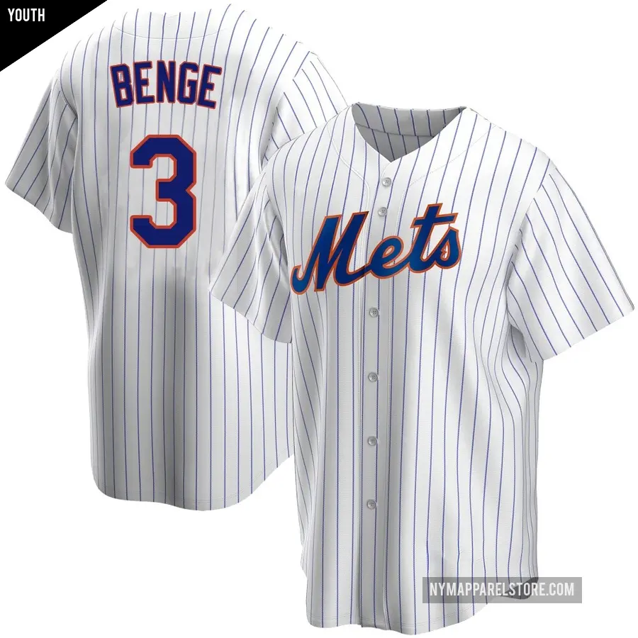 Youth New York Mets ＃3 Carson Benge Replica White Home Jersey