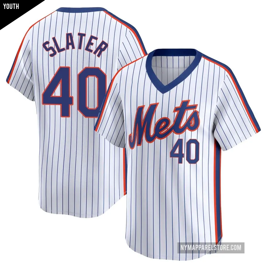 Youth New York Mets ＃40 Austin Slater Limited White Cooperstown Collection Jersey