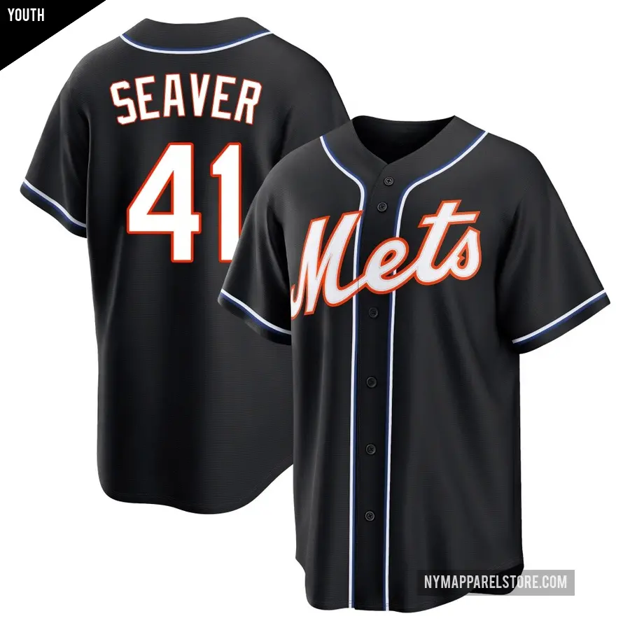 Youth New York Mets ＃41 Tom Seaver Replica Black Fashion Out Jersey