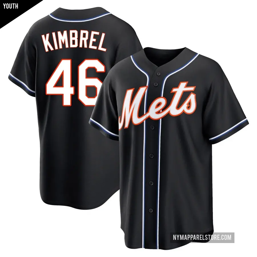 Youth New York Mets ＃46 Craig Kimbrel Replica Black Fashion Out Jersey
