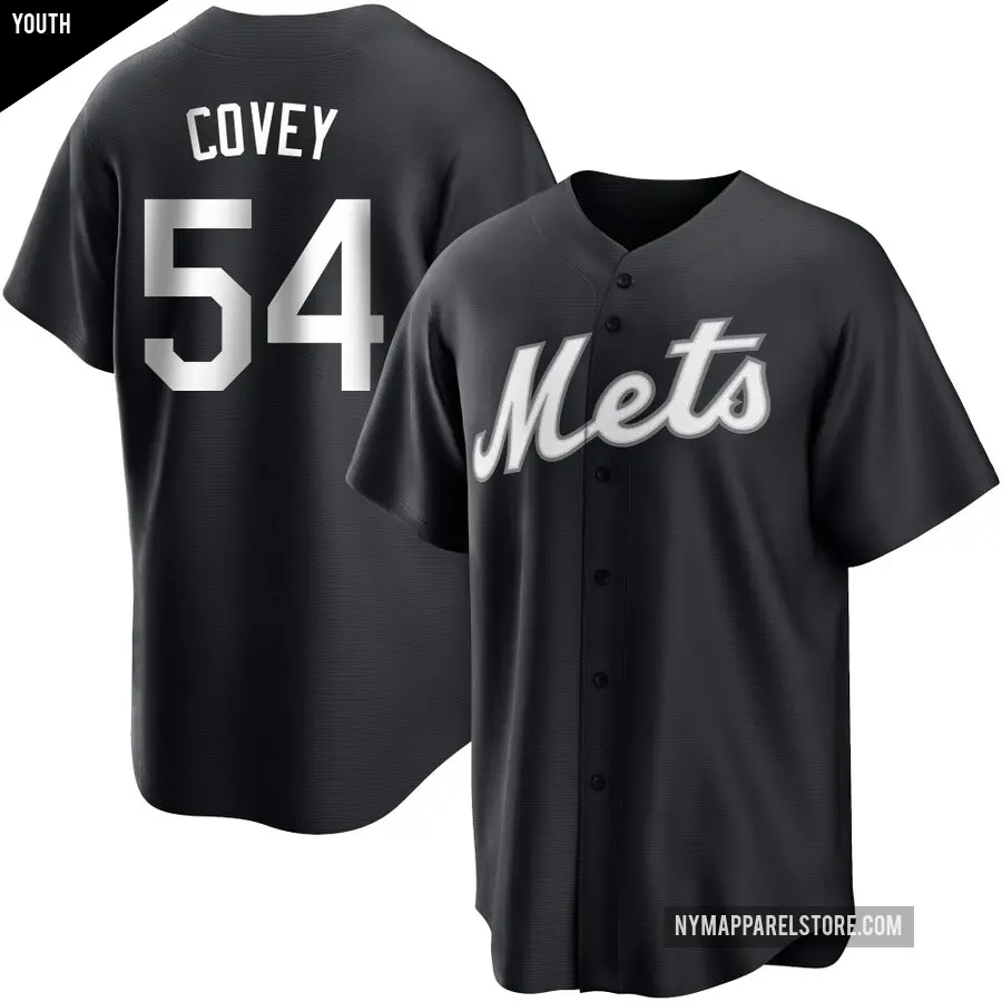 Youth New York Mets ＃54 Dylan Covey Replica Black/White Jersey