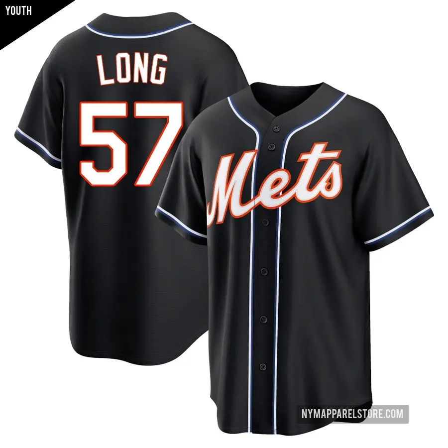 Youth New York Mets ＃57 Kevin Long Replica Black Fashion Out Jersey