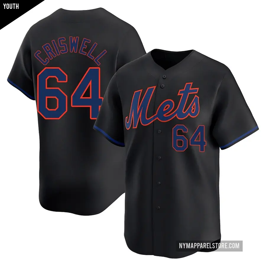 Youth New York Mets ＃64 Cooper Criswell Limited Black Alternate Jersey
